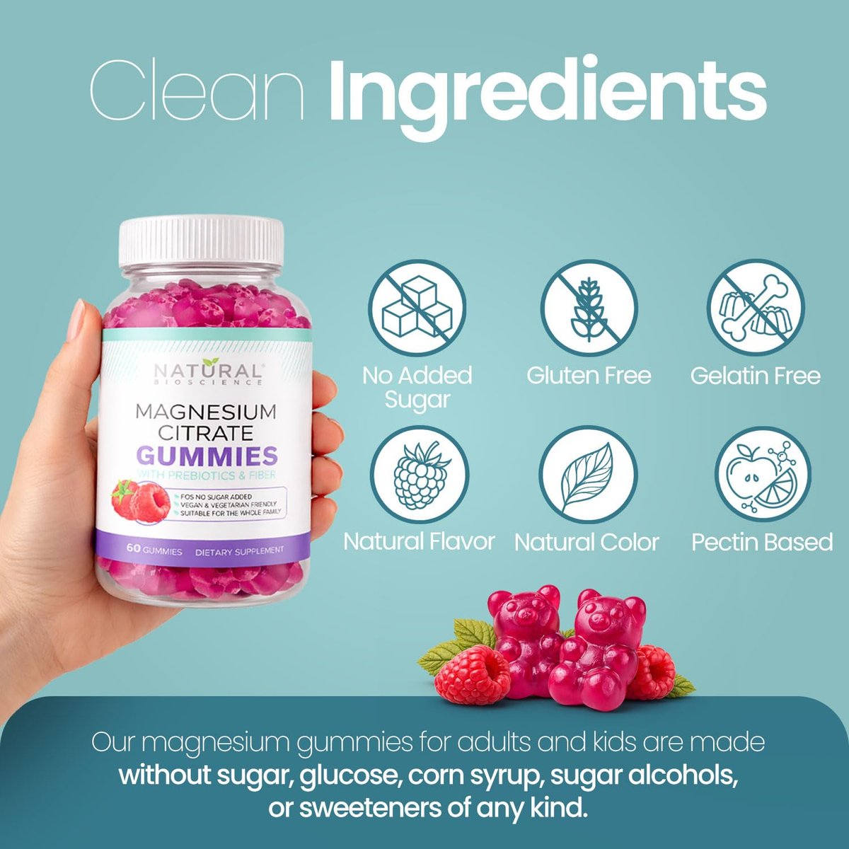 Zuckerfreie Magnesiumcitrat-Gummibärchen 100 mg – Hochabsorbierend für Erwachsene & Kinder zur Unterstützung von Schlaf, Stressabbau, Herzgesundheit, Nerven, Muskeln & Knochen