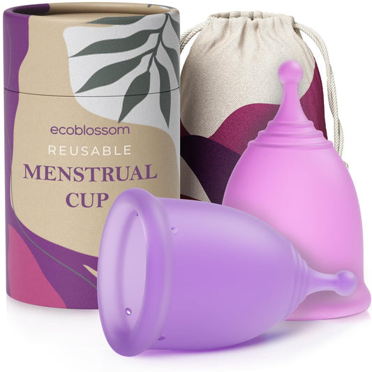 EcoBlossom Wiederverwendbares Menstruationstassen-Set – Medizinisches Silikon, 12 Stunden Schutz (2 kleine Tassen)