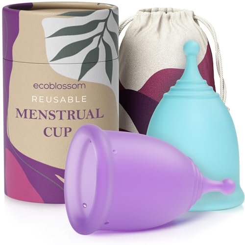 EcoBlossom Wiederverwendbares Menstruationsbecher-Set – Medizinisches Silikon, 12 Stunden Schutz (2 große Becher)