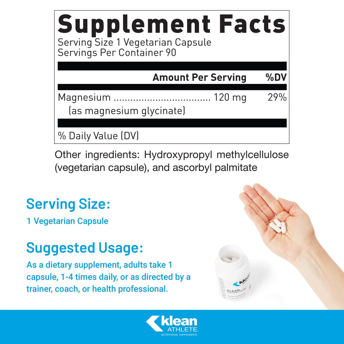 Klean ATHLETE Klean Magnesium – 90 Kapseln zur Unterstützung von Energieproduktion, Muskelkontraktion und Erholung* | NSF-zertifiziert für Sport