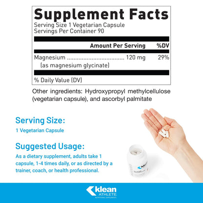 Klean ATHLETE Klean Magnesium – 90 Kapseln zur Unterstützung von Energieproduktion, Muskelkontraktion und Erholung* | NSF-zertifiziert für Sport