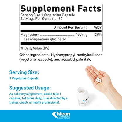 Klean ATHLETE Klean Magnesium – 90 Kapseln zur Unterstützung von Energieproduktion, Muskelkontraktion und Erholung* | NSF-zertifiziert für Sport
