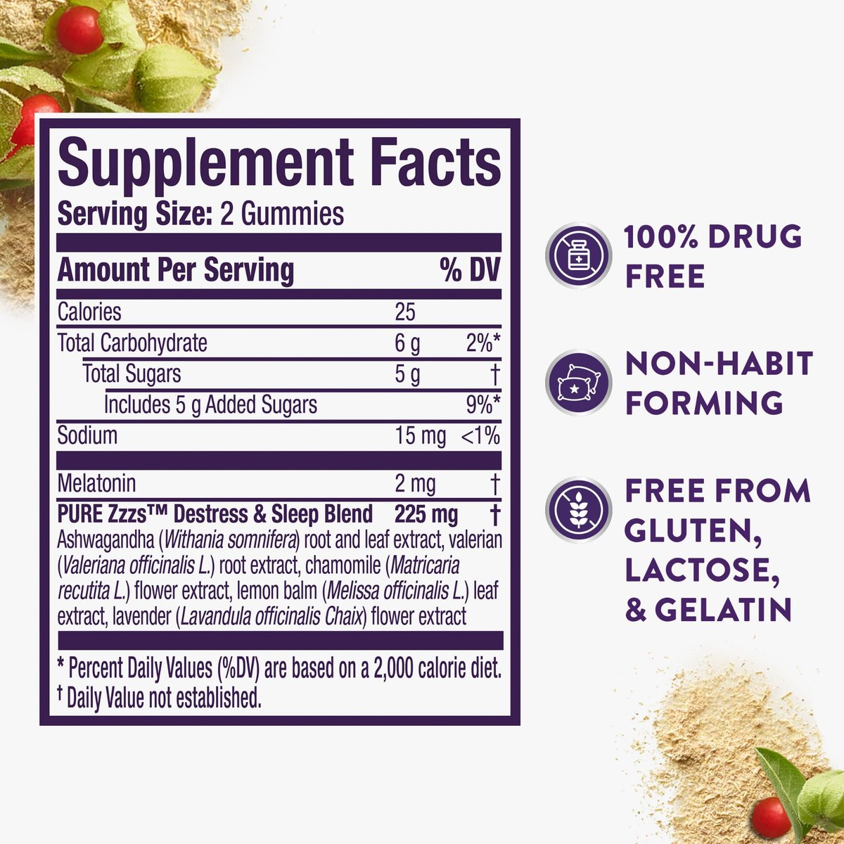 ZzzQuil PURE Zzzs De-Stress Melatonin Gummies 2mg – Einschlafhilfe für Erwachsene mit Ashwagandha gegen Stress, 60 Gummis