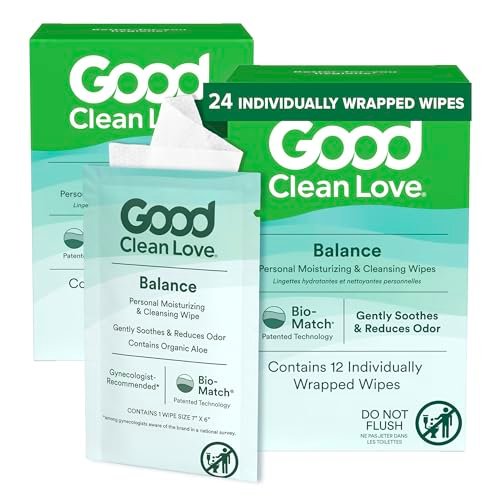 Good Clean Love Balance pH-ausgeglichene Damen-Feuchttücher – Unterstützt die vaginale Gesundheit auf natürliche Weise und reduziert Gerüche – Nicht reizende, feuchtigkeitsspendende & reinigende Hygieneartikel mit Bio-Aloe (24 Stück)