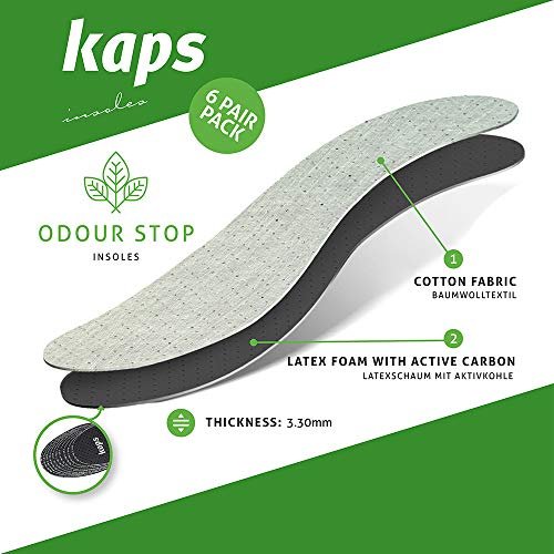 6 Paar Anti-Geruch Schuhsohlen Set mit geruchsabsorbierender Aktivkohle | Schuh Einlagen | Kaps Odour Stop | Zuschneidbar