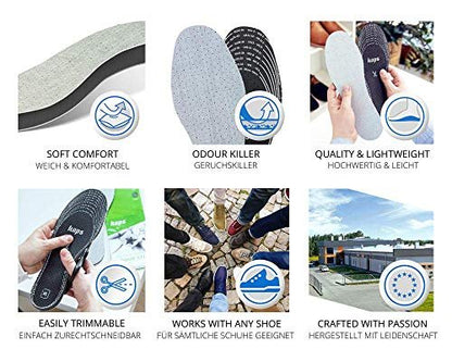 6 Paar Anti-Geruch Schuhsohlen Set mit geruchsabsorbierender Aktivkohle | Schuh Einlagen | Kaps Odour Stop | Zuschneidbar