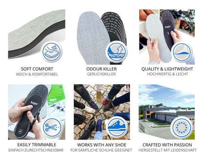 6 Paar Anti-Geruch Schuhsohlen Set mit geruchsabsorbierender Aktivkohle | Schuh Einlagen | Kaps Odour Stop | Zuschneidbar