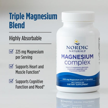Nordic Naturals Magnesium Complex – 90 Kapseln – 225 mg Magnesium, 1,9 mg Eisen – für Gehirn- und Herzgesundheit, Stimmung, Energie & Muskelentspannung – Nicht-GVO, vegan – 30 Portionen