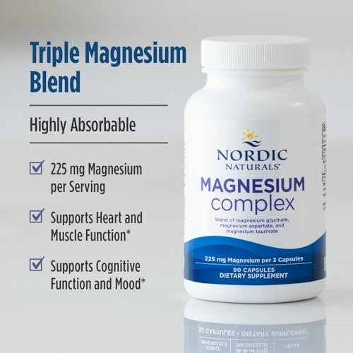 Nordic Naturals Magnesium Complex – 90 Kapseln – 225 mg Magnesium, 1,9 mg Eisen – für Gehirn- und Herzgesundheit, Stimmung, Energie & Muskelentspannung – Nicht-GVO, vegan – 30 Portionen
