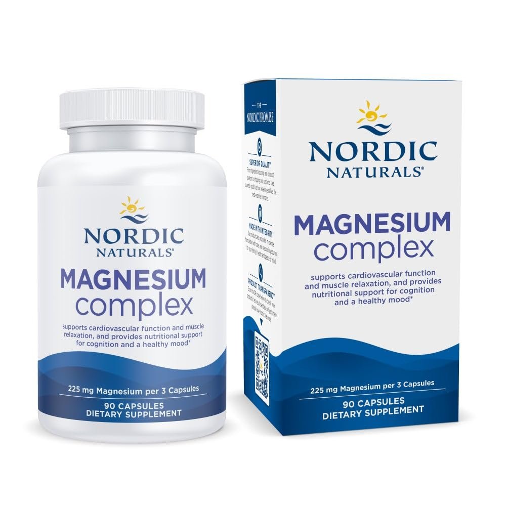 Nordic Naturals Magnesium Complex – 90 Kapseln – 225 mg Magnesium, 1,9 mg Eisen – für Gehirn- und Herzgesundheit, Stimmung, Energie & Muskelentspannung – Nicht-GVO, vegan – 30 Portionen