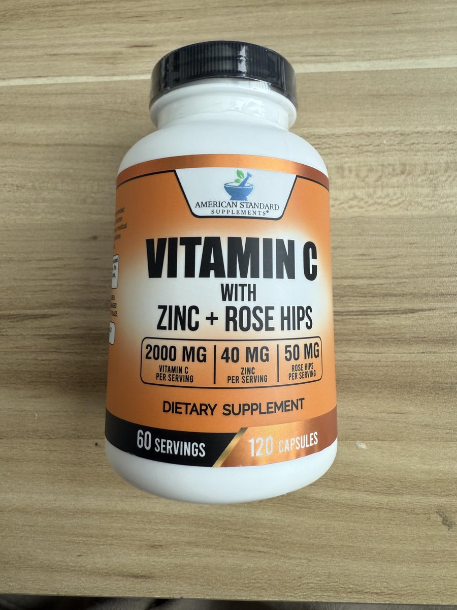 American Standard Supplements Vitamin C 2000 mg, Zink 40 mg und Hagebutte 50 mg pro Portion – Vegan, Glutenfrei, Nicht-GVO (120 Kapseln)