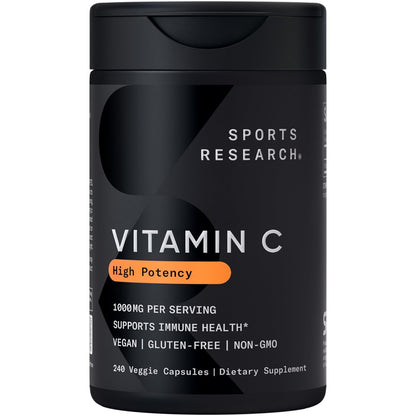 Sports Research Hochdosiertes Vitamin C Supplement – Vegane Kapseln für Antioxidantien-Aktivität & Immununterstützung – Non-GMO verifiziert & glutenfrei – Ascorbinsäure Vitamin C 1000mg, 240 Stück