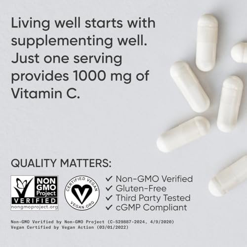 Sports Research Hochdosiertes Vitamin C Supplement – Vegane Kapseln für Antioxidantien-Aktivität & Immununterstützung – Non-GMO verifiziert & glutenfrei – Ascorbinsäure Vitamin C 1000mg, 240 Stück