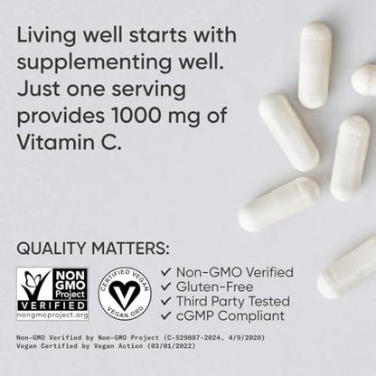 Sports Research Hochdosiertes Vitamin C Supplement – Vegane Kapseln für Antioxidantien-Aktivität & Immununterstützung – Non-GMO verifiziert & glutenfrei – Ascorbinsäure Vitamin C 1000mg, 240 Stück