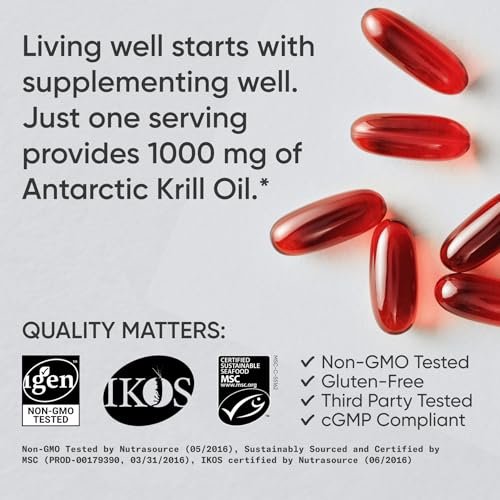 Sports Research Krillöl Kapseln mit EPA & DHA Omega-3, Phospholipiden & Astaxanthin aus antarktischem Krill – Höchste Konzentration an Krillöl für Männer & Frauen – 1000 mg, 30 Softgel-Kapseln