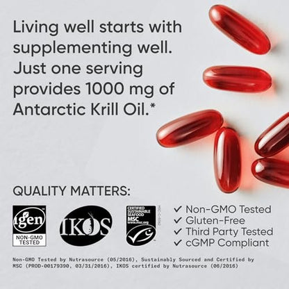 Sports Research Krillöl Kapseln mit EPA & DHA Omega-3, Phospholipiden & Astaxanthin aus antarktischem Krill – Höchste Konzentration an Krillöl für Männer & Frauen – 1000 mg, 30 Softgel-Kapseln