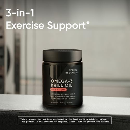 Sports Research Krillöl Kapseln mit EPA & DHA Omega-3, Phospholipiden & Astaxanthin aus antarktischem Krill – Höchste Konzentration an Krillöl für Männer & Frauen – 1000 mg, 30 Softgel-Kapseln