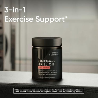 Sports Research Krillöl Kapseln mit EPA & DHA Omega-3, Phospholipiden & Astaxanthin aus antarktischem Krill – Höchste Konzentration an Krillöl für Männer & Frauen – 1000 mg, 30 Softgel-Kapseln