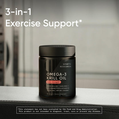 Sports Research Krillöl Kapseln mit EPA & DHA Omega-3, Phospholipiden & Astaxanthin aus antarktischem Krill – Höchste Konzentration an Krillöl für Männer & Frauen – 1000 mg, 30 Softgel-Kapseln