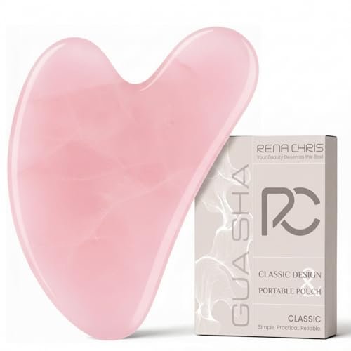 Rena Chris Gua Sha Gesichts-Tool aus Rosenquarz – Manuelles Massagegerät zur Kieferpartie-Formung und Entschwellung, Gua Sha Massage-Tool, Hautpflege-Geschenk (Pink)