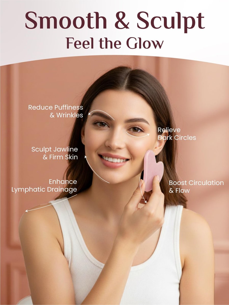 Rena Chris Gua Sha Gesichts-Tool aus Rosenquarz – Manuelles Massagegerät zur Kieferpartie-Formung und Entschwellung, Gua Sha Massage-Tool, Hautpflege-Geschenk (Pink)