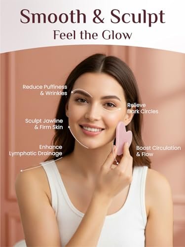 Rena Chris Gua Sha Gesichts-Tool aus Rosenquarz – Manuelles Massagegerät zur Kieferpartie-Formung und Entschwellung, Gua Sha Massage-Tool, Hautpflege-Geschenk (Pink)