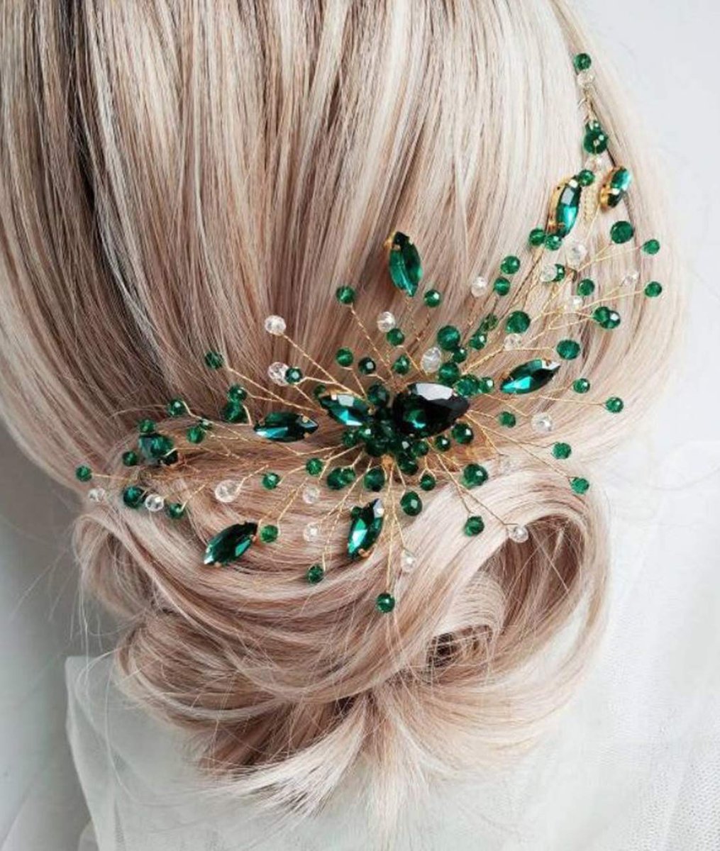 BERYUAN Hochzeitskamm für Frauen – Tränenförmiger Smaragdgrüner Kristall-Haarkamm für Braut, Brautjungfern, Party-Accessoire, 18-20 cm