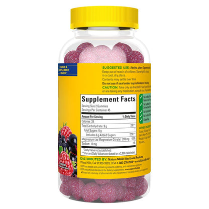 Nature Made Hochdosiertes Magnesiumcitrat 200 mg pro Portion – Magnesiumergänzung für Muskel-, Nerven-, Knochen- und Herzunterstützung – 90 Magnesiumgummis, 45-Tage-Vorrat