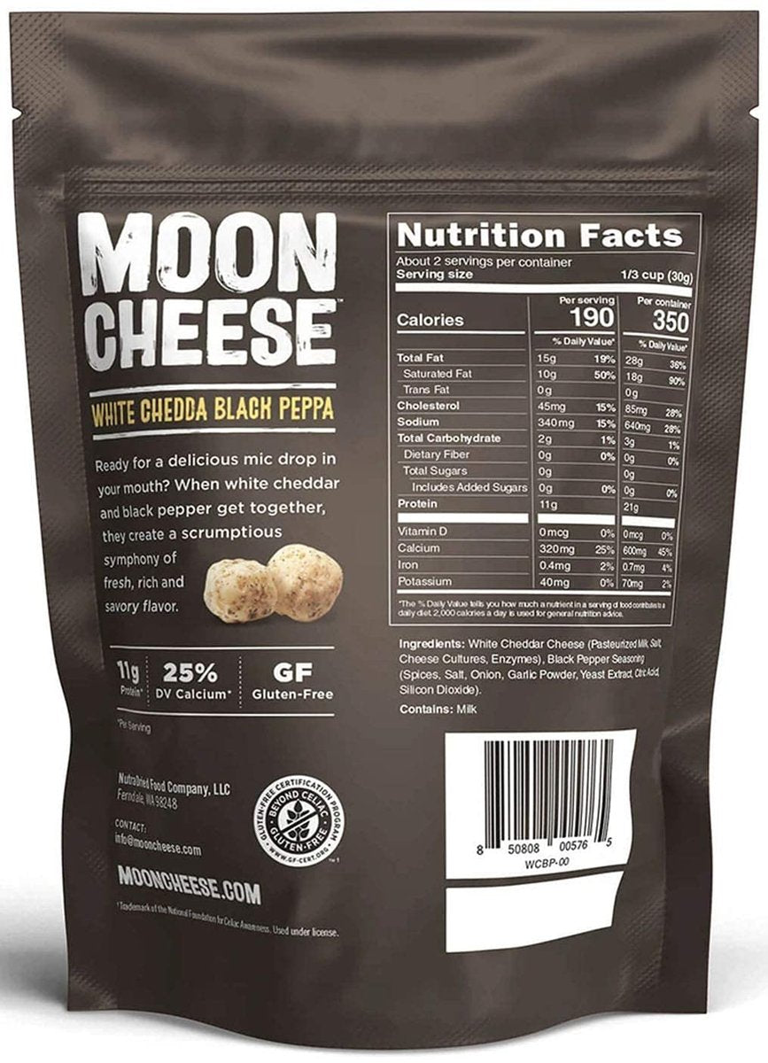 Moon Cheese Bites White Chedda Black Peppa – 100% echter Käse, proteinreich, keto-freundlich, 2 Unzen 3er-Pack