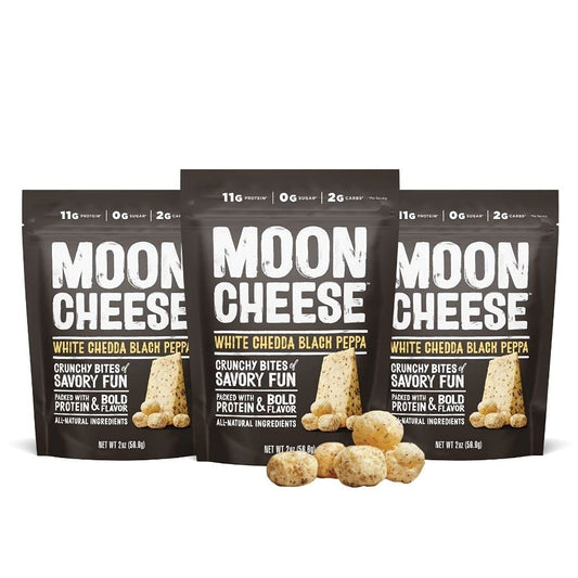 Moon Cheese Bites White Chedda Black Peppa – 100% echter Käse, proteinreich, keto-freundlich, 2 Unzen 3er-Pack