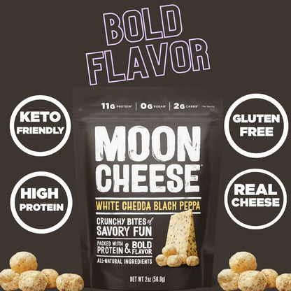 Moon Cheese Bites White Chedda Black Peppa – 100% echter Käse, proteinreich, keto-freundlich, 2 Unzen 3er-Pack