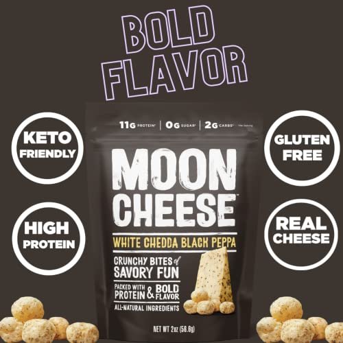 Moon Cheese Bites White Chedda Black Peppa – 100% echter Käse, proteinreich, keto-freundlich, 2 Unzen 3er-Pack