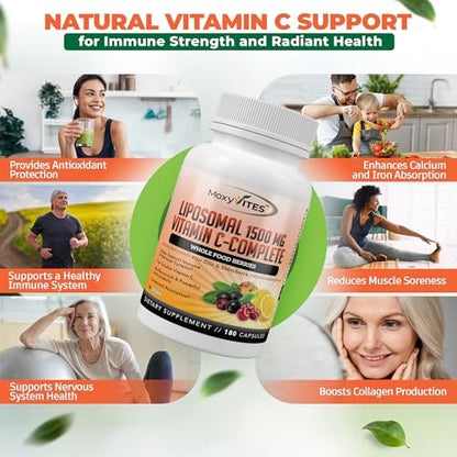 Liposomales Vitamin C mit Zink Kapseln - Bio Holunder, Amla, Camu Camu - Hohe Absorption, Anti-Aging, Immununterstützung, 1500 mg/Portion, 3-Monats-Vorrat, glutenfrei, nicht gentechnisch verändert, vegane Kapseln