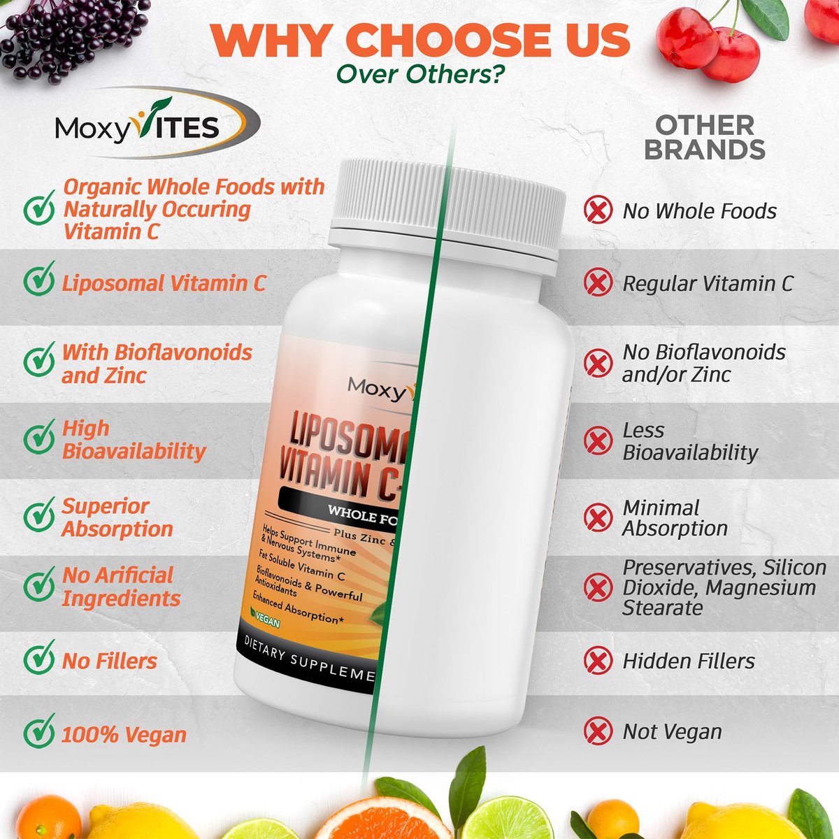 Liposomales Vitamin C mit Zink Kapseln - Bio Holunder, Amla, Camu Camu - Hohe Absorption, Anti-Aging, Immununterstützung, 1500 mg/Portion, 3-Monats-Vorrat, glutenfrei, nicht gentechnisch verändert, vegane Kapseln