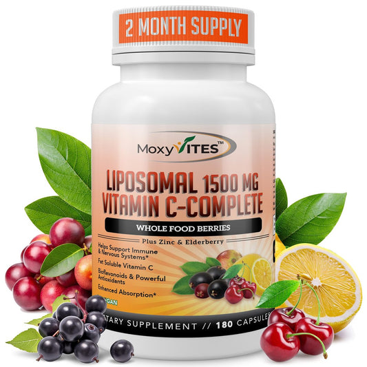 Liposomales Vitamin C mit Zink Kapseln - Bio Holunder, Amla, Camu Camu - Hohe Absorption, Anti-Aging, Immununterstützung, 1500 mg/Portion, 3-Monats-Vorrat, glutenfrei, nicht gentechnisch verändert, vegane Kapseln