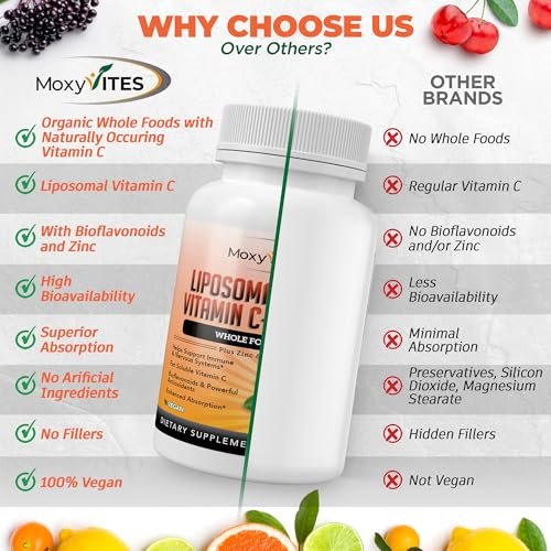 Liposomales Vitamin C mit Zink Kapseln - Bio Holunder, Amla, Camu Camu - Hohe Absorption, Anti-Aging, Immununterstützung, 1500 mg/Portion, 3-Monats-Vorrat, glutenfrei, nicht gentechnisch verändert, vegane Kapseln