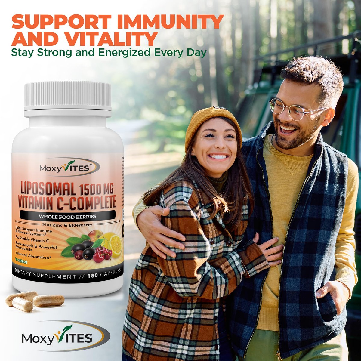 Liposomales Vitamin C mit Zink Kapseln - Bio Holunder, Amla, Camu Camu - Hohe Absorption, Anti-Aging, Immununterstützung, 1500 mg/Portion, 3-Monats-Vorrat, glutenfrei, nicht gentechnisch verändert, vegane Kapseln