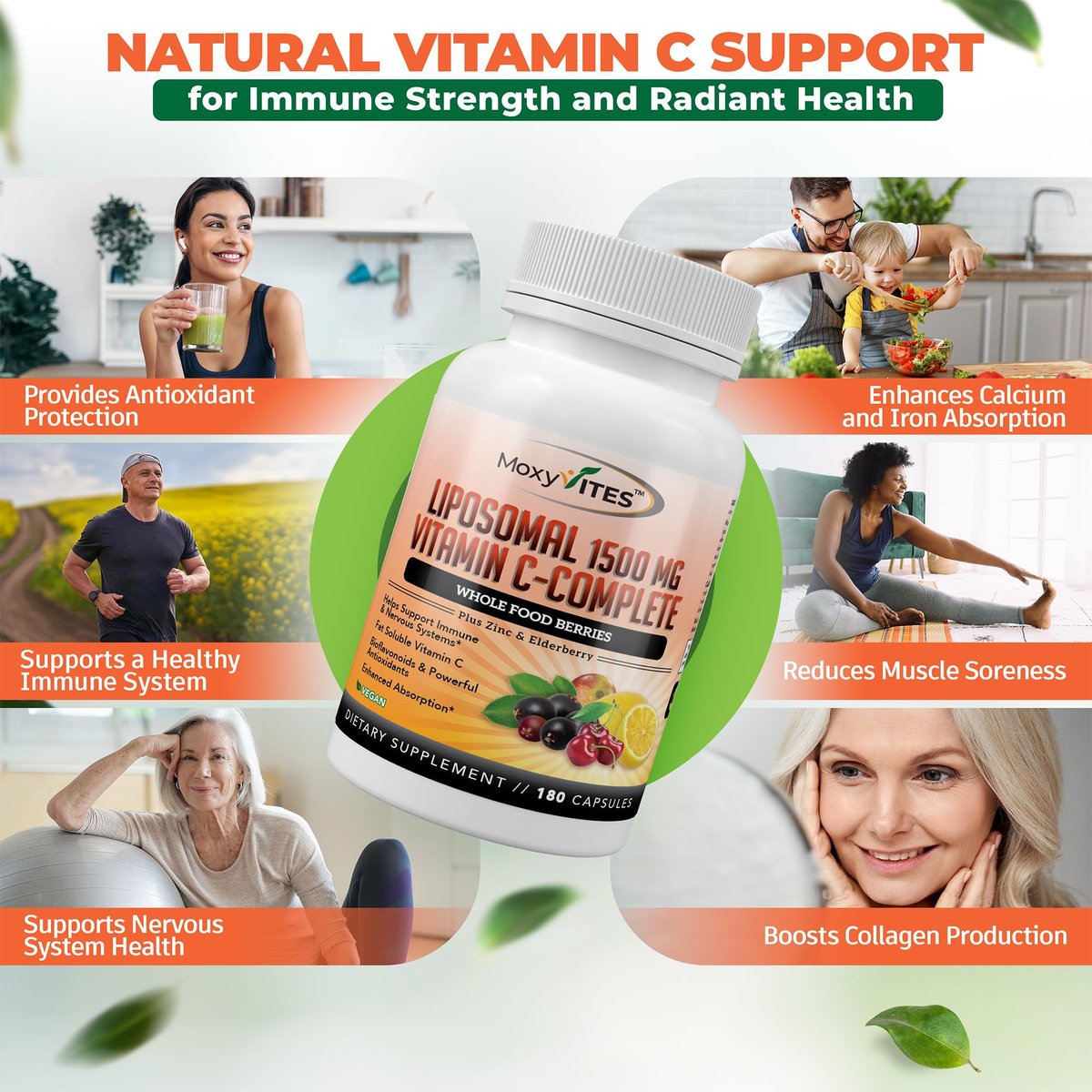 Liposomales Vitamin C mit Zink Kapseln - Bio Holunder, Amla, Camu Camu - Hohe Absorption, Anti-Aging, Immununterstützung, 1500 mg/Portion, 3-Monats-Vorrat, glutenfrei, nicht gentechnisch verändert, vegane Kapseln