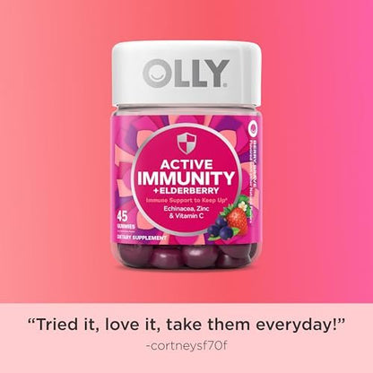 OLLY Active Immunity Gummy – Immununterstützung mit Holunder, Zink & Vitamin C, Beerengeschmack, 45 Stück (15 Tage Vorrat)