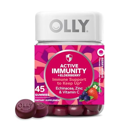 OLLY Active Immunity Gummy – Immununterstützung mit Holunder, Zink & Vitamin C, Beerengeschmack, 45 Stück (15 Tage Vorrat)