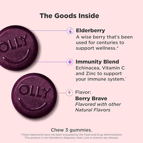 OLLY Active Immunity Gummy – Immununterstützung mit Holunder, Zink & Vitamin C, Beerengeschmack, 45 Stück (15 Tage Vorrat)