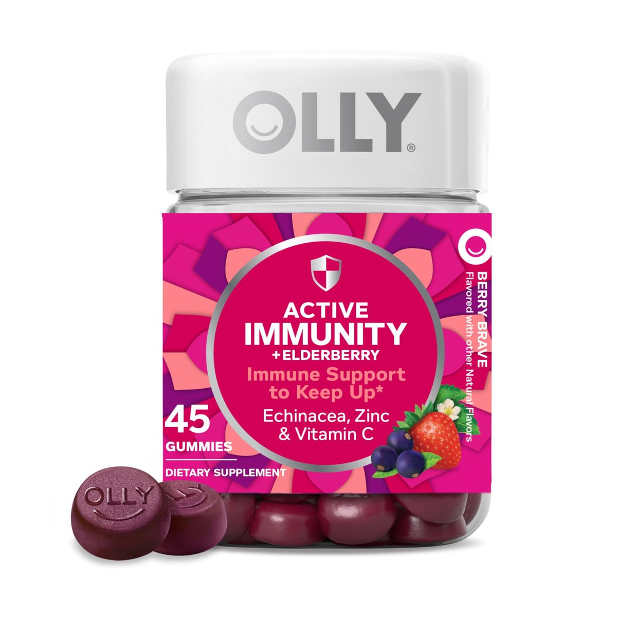 OLLY Active Immunity Gummy – Immununterstützung mit Holunder, Zink & Vitamin C, Beerengeschmack, 45 Stück (15 Tage Vorrat)