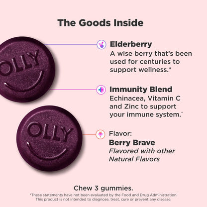OLLY Active Immunity Gummy – Immununterstützung mit Holunder, Zink & Vitamin C, Beerengeschmack, 45 Stück (15 Tage Vorrat)