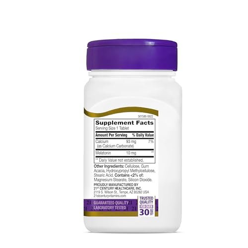 SMART MONKEY TECHNOLOGIES 21st Century Melatonin 10 mg Zeitfreisetzung, 120 Tabletten | Nicht gewohnheitsbildendes Schlafmittel für Erwachsene | Jetlag & Schichtarbeit | Fördert erholsamen Schlaf | Glutenfrei & ohne Gentechnik