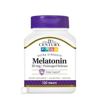SMART MONKEY TECHNOLOGIES 21st Century Melatonin 10 mg Zeitfreisetzung, 120 Tabletten | Nicht gewohnheitsbildendes Schlafmittel für Erwachsene | Jetlag & Schichtarbeit | Fördert erholsamen Schlaf | Glutenfrei & ohne Gentechnik