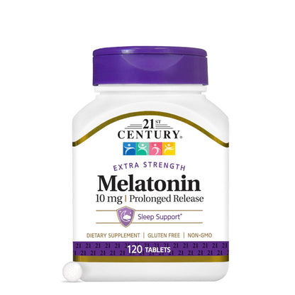 SMART MONKEY TECHNOLOGIES 21st Century Melatonin 10 mg Zeitfreisetzung, 120 Tabletten | Nicht gewohnheitsbildendes Schlafmittel für Erwachsene | Jetlag & Schichtarbeit | Fördert erholsamen Schlaf | Glutenfrei & ohne Gentechnik