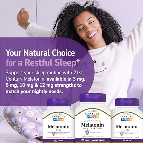 SMART MONKEY TECHNOLOGIES 21st Century Melatonin 10 mg Zeitfreisetzung, 120 Tabletten | Nicht gewohnheitsbildendes Schlafmittel für Erwachsene | Jetlag & Schichtarbeit | Fördert erholsamen Schlaf | Glutenfrei & ohne Gentechnik