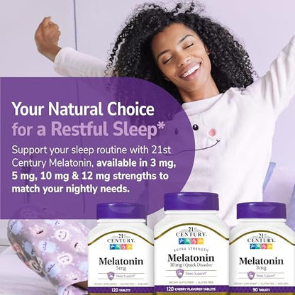 SMART MONKEY TECHNOLOGIES 21st Century Melatonin 10 mg Zeitfreisetzung, 120 Tabletten | Nicht gewohnheitsbildendes Schlafmittel für Erwachsene | Jetlag & Schichtarbeit | Fördert erholsamen Schlaf | Glutenfrei & ohne Gentechnik