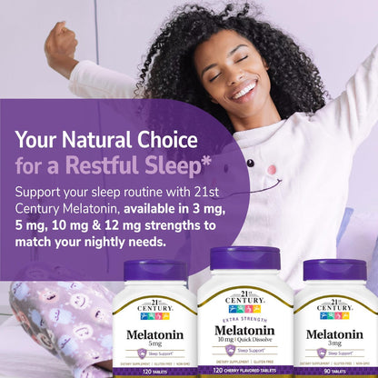SMART MONKEY TECHNOLOGIES 21st Century Melatonin 10 mg Zeitfreisetzung, 120 Tabletten | Nicht gewohnheitsbildendes Schlafmittel für Erwachsene | Jetlag & Schichtarbeit | Fördert erholsamen Schlaf | Glutenfrei & ohne Gentechnik
