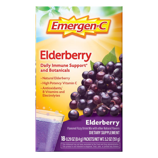 Emergen-C Holunderbeere Brausepulver – Immunsystem-Unterstützung mit hochdosiertem Vitamin C, natürliche Aromen, 18 Portionen